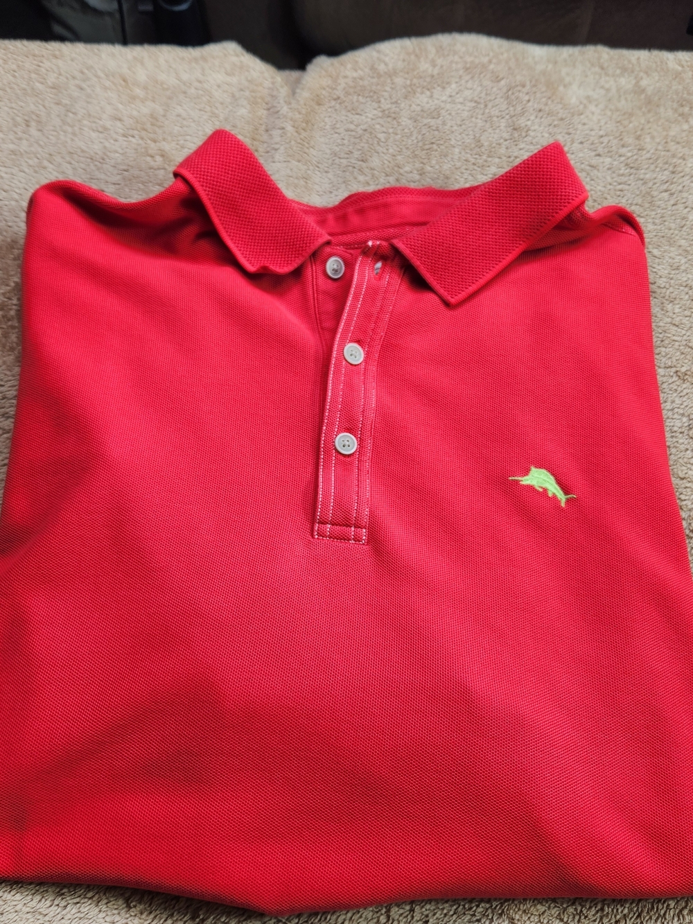 Tommy Bahama Suprima Red Polo Shirt with Lime Green Dolphin  Embroidery XLT